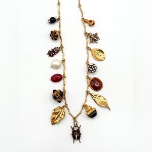 ✨ZARA✨ Gold-Tone Charm Necklace with Enamel Bugs and Leaves